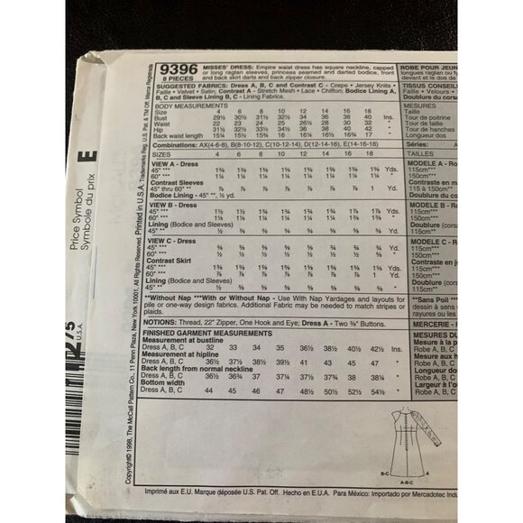 McCall's Misses Dress Sewing Pattern Sz 4 - 8 9396 - Uncut - Picture 7 of 9